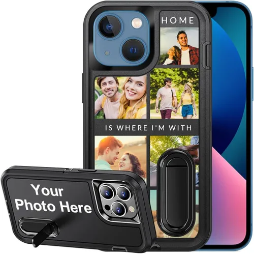 Vista 9 de Funda personalizada para iPhone 13, soporte incorporado/función atril, protección resistente a los arañazos, cubierta de fotos personalizada