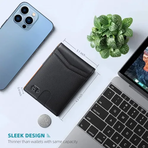 Vista 34 de Zitahli - Carteras delgadas con clip para dinero para hombre, tarjetero minimalista, de cuero, plegable, con bloqueo RFID, cartera de bolsillo