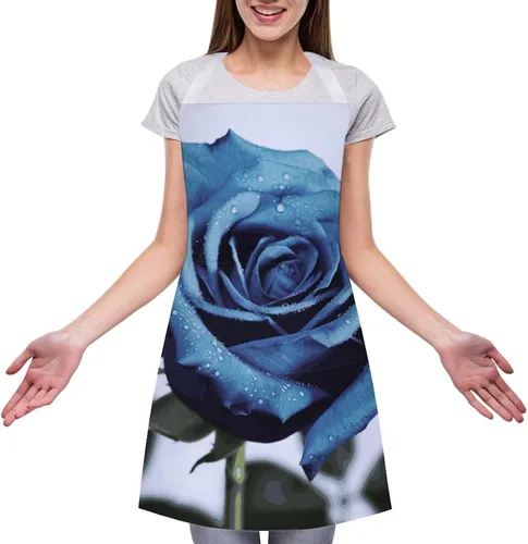 Vista 3 de MUSM Blue Rose Blooms Apron，Classic Vintage Funny with Pockets Aprons,Adjustable Bib Waterdrop Resistant for Kitchen Cooking Restaurant BBQ Painting