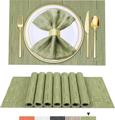 Vista 33 de BETEAM Juego de 4 manteles individuales de vinilo tejido para mesa de comedor, lavables, lavables, manteles individuales de cocina, duraderos