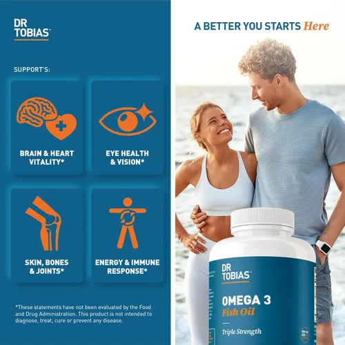 Vista 3 de Dr. Tobias Omega 3 Aceite de Pescado, 2000 mg Fuerza Triple con 800 mg EPA 600 mg DHA Por Porción, Suplementos de Aceite de Pescado Omega 3