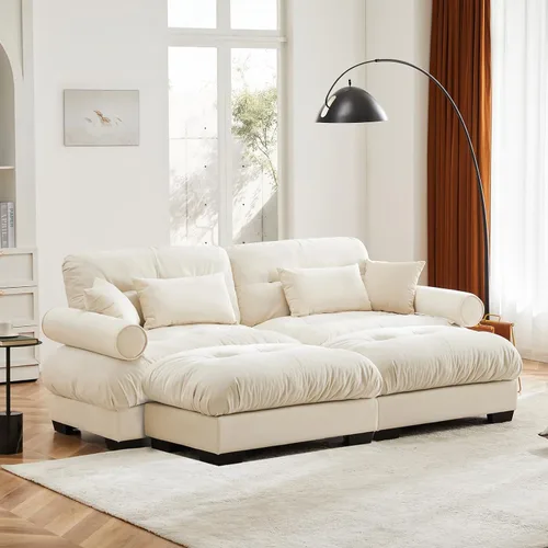 Vista 4 de Sofá biplaza de 93.7 pulgadas, sofá modular de 2 plazas, sofás seccionales grandes en forma de U beige y blanco para sala de estar, sofá esponjoso