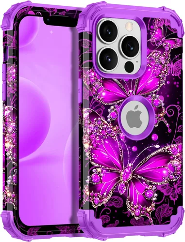 Vista 12 de Casetego Funda para iPhone 13 Pro Max, que brilla en la oscuridad, tres capas, resistente, a prueba de golpes, protección completa, policarbonato