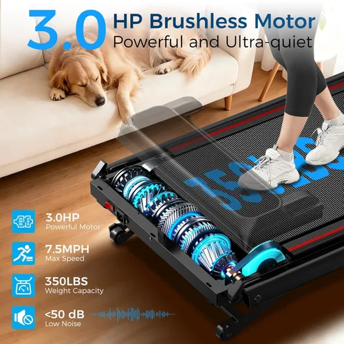 Vista 13 de Cinta de correr con 0-16% de inclinación automática, 0.6-7.5 MPH caminadora para el hogar, 3.0 HP de bajo ruido plegable con barra de mango y Negro