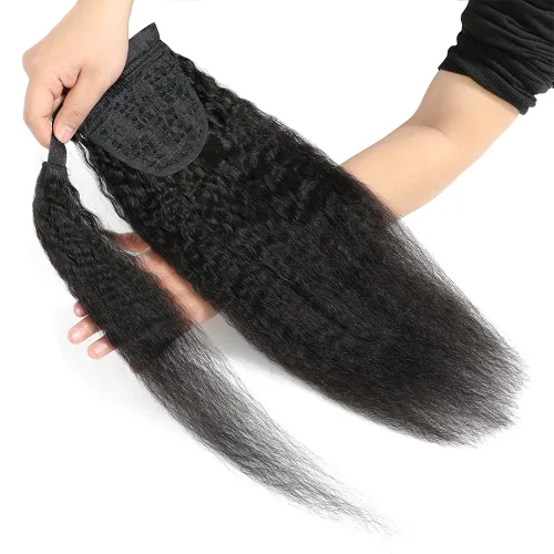Vista 6 de Adette Colas de caballo rizadas de 12 pulgadas, extensiones de cabello humano con cordón, extensiones de cabello rizado con clip en cola de caballo