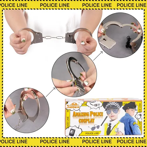 Vista 3 de 3 otters Juego de 9 juguetes de policía de simulación, accesorios de policía para niños, incluye insignia, esposas, walkie y más para fiesta