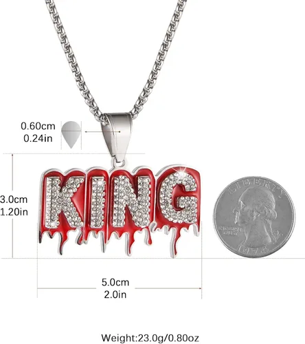 Vista 3 de AsAlways Hip Hop - Collar de acero inoxidable brillante con dije de circonita cúbica para hombres y mujeres, Acero inoxidable, Circonia cúbica