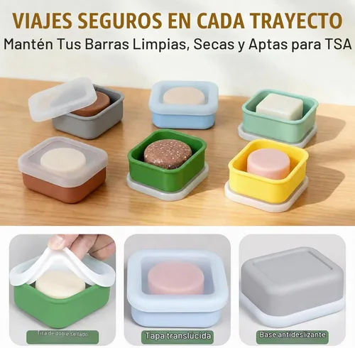 Vista 7 de AIMAIAIMAI Funda de viaje de jabón pequeña, funda de silicona resistente a