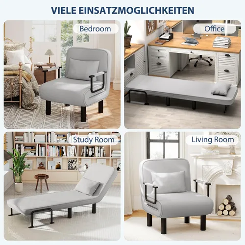 Vista 5 de Furniliving Sofá cama plegable 4 en 1, silla convertible con respaldo ajustable de 6 posiciones, tumbona tapizada con almohada, sillas decorativas