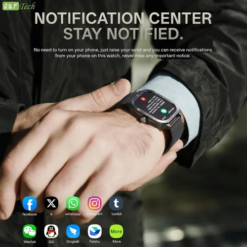 Vista 5 de Q&F Tech Reloj deportivo inteligente C50Pro para monitor de fitness y salud, incluyendo presión arterial y oxígeno/frecuencia