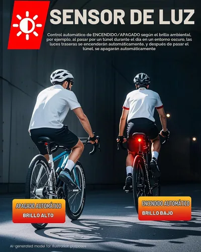 Vista 8 de DARKBEAM Luz trasera inteligente para bicicleta, con sensor de freno/luz, recargable USB-C, IP64 impermeable, 5 modos de luz, luz trasera