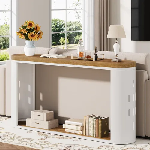 Vista 4 de Mesa consola de 55 pulgadas de largo para entrada, mesa de sofá detrás del sofá, mesa de entrada de madera, mesa de vestíbulo, mesa de pasillo