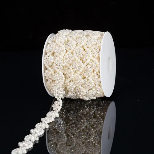 Vista 6 de KAOYOO Cinta con diamantes de imitación, 10 yardas con perlas de imitación, rollo de cuentas florales de perlas sintéticas para vestidos de boda