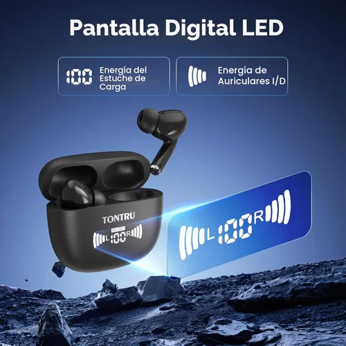 Vista 7 de Auriculares inalámbricos, auriculares Bluetooth 5.3 con reducción de ruido ENC/ANC, pantalla de alimentación LED, control táctil, IPX4 impermeable