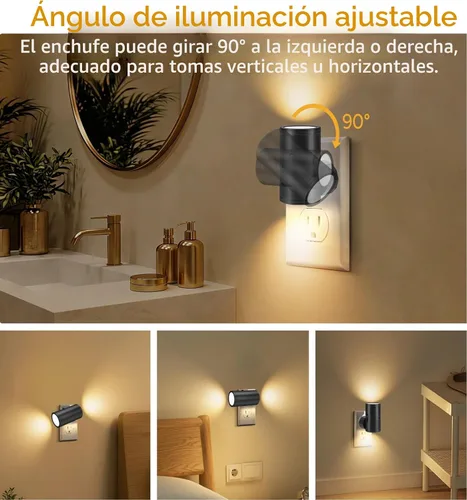 Vista 4 de Luz nocturna LED enchufable, luces nocturnas enchufables a la pared, sensor de atardecer a amanecer, brillo ajustable de 5-300 lúmenes, 2700 K
