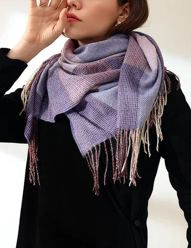 Vista 4 de Bufandas de invierno para mujer, bufanda a cuadros con borla, elegante bufanda de cachemira para mujer