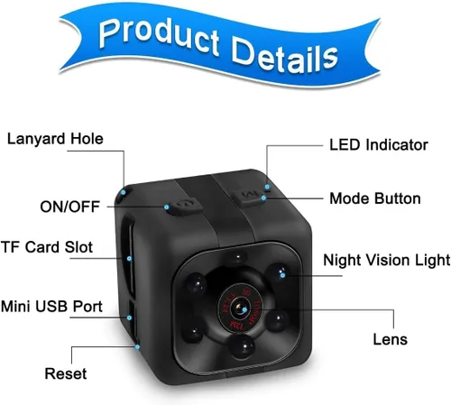 Vista 6 de Cámara oculta 1080P HD - Cámara espía portátil con visión nocturna y detección de movimiento, cámara de niñera para seguridad en el hogar, oficina
