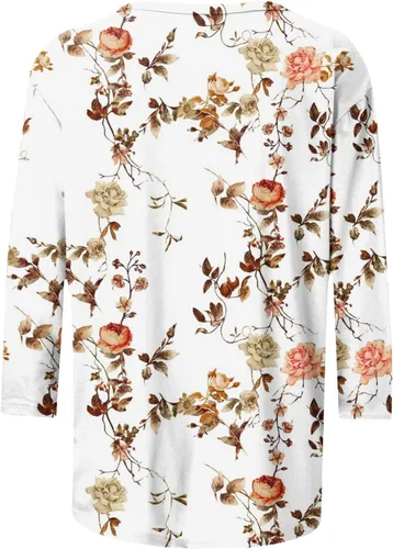 Vista 5 de SMIDOW Camisetas de manga 34 para mujer, estilo casual, bohemio, estampado floral, holgadas, para verano, primavera, básicas