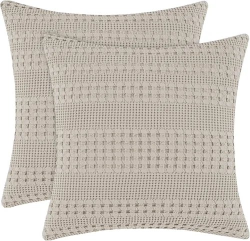 Vista 15 de PHF Fundas de almohada 100% algodón con tejido de gofre de 24 x 24 pulgadas, paquete de 2 fundas cuadradas para decoración elegante del hogar, sin