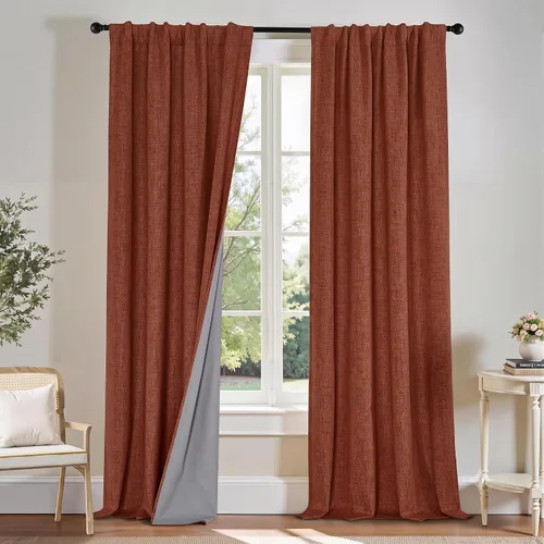 Vista 23 de PONY DANCE Cortinas de lino 100% opacas de 63 pulgadas de largo para dormitorio, sala de estar, oscurecimiento completo, bolsillo para barra