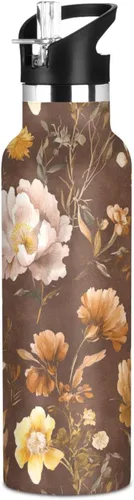 Vista 25 de Flowers Carnation Iris Peonies - Botella de agua reutilizable con aislamiento de doble pared con tapa de pajilla, sin BPA, a prueba de fugas