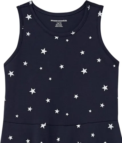 Vista 2 de Amazon Essentials Vestido de punto sin mangas para niñas y niños pequeños, colores descontinuados, paquete de 2 Azul aguamarina/azul marino estrellas