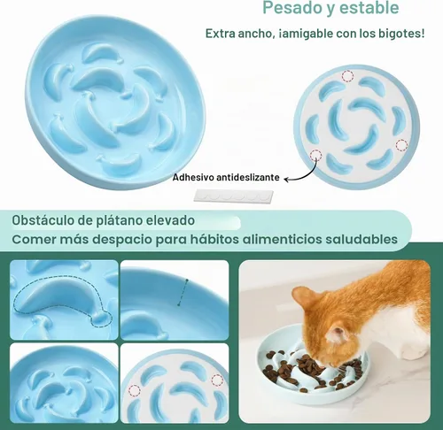 Vista 4 de Ceramic Slow Feeder Cat Bowl, 6.3'' Wide Whisker Friendly Cat Puzzle Feeder Cuenco-Azul Pastel