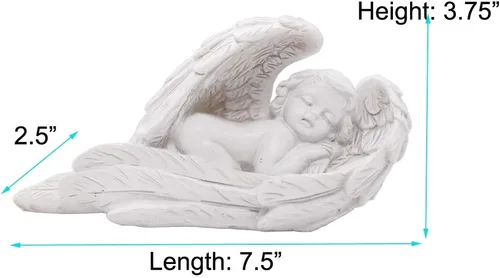 Vista 5 de Estatua de ángel durmiendo bebé, querubín en alas, plumas, estatua para interiores y exteriores, guardián, hogar, jardín, escultura, estatuilla