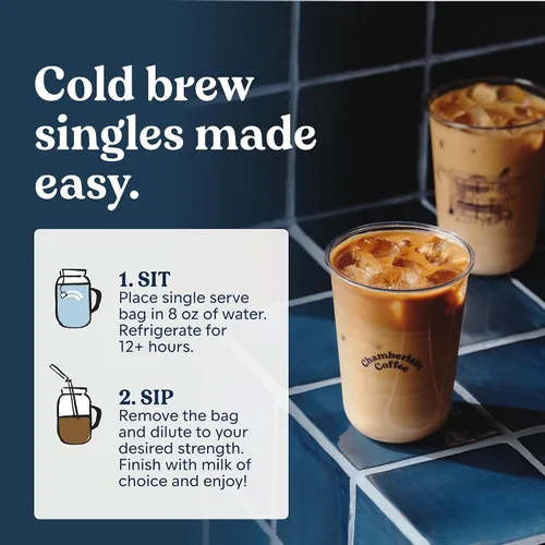 Vista 6 de Chamberlain Coffee Mezcla de tostado medio Cold Brew Singles – USDA Organic, 10 porciones individuales con diferentes sabores – Café arábica – Sabor