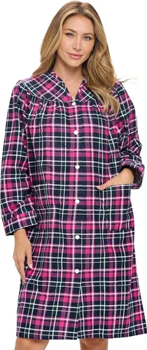 Vista 15 de Casual Nights Vestido largo de franela con botones florales en la parte delantera, manga larga, bata de casa holgada para mujer Floral azul
