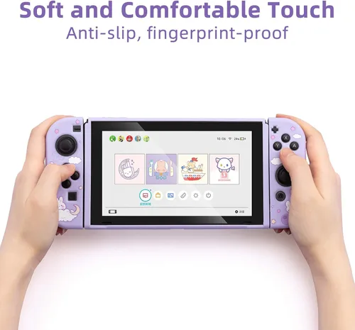 Vista 3 de GeekShare Funda protectora para Switch funda delgada de TPU suave compatible con consola Nintendo Switch y Joy-Con conejo uva