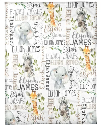Vista 10 de NAZENTI Manta de bebé de elefante personalizada, manta de bebé niña personalizada con nombre y floral, regalo para niñas y niños, recién nacidos
