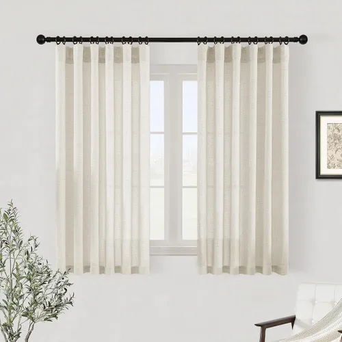 Vista 37 de Cortinas de cocina de lino semitransparente beige de 24 pulgadas de largo, 2 paneles Cream, Cafe Short Curtains, for Bathroom Small Windows, Light