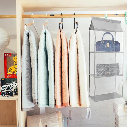 Vista 7 de COHEALI Wall Hanging Storage Bag with Sturdy Hook, Nonwoven Mesh Shelves