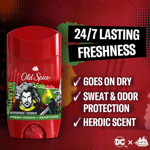 Vista 3 de Old Spice Paquete de gel de baño + desodorante antitranspirante, Aquaman King of Atlantis, frescura 24/7, Smell Like a Hero, Fresh Ocean + Seastorm