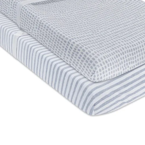 Vista 6 de Ely's & Co. Funda impermeable para cambiador, juego de 2 sábanas para bebé, 100 % algodón, sábanas de algodón de punto jersey con forro impermeable