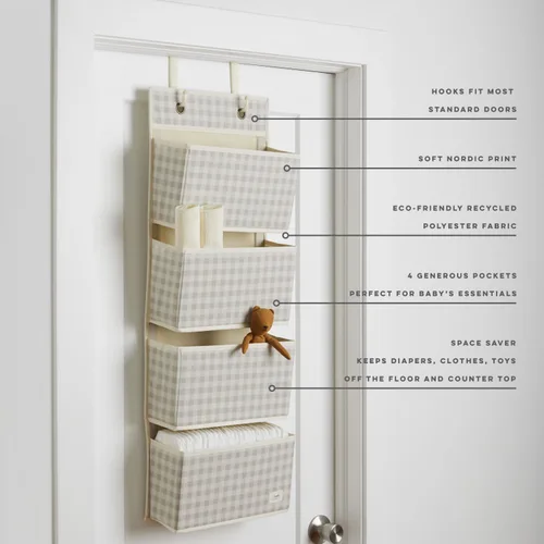 Vista 3 de 3 Sprouts Organizador para colgar sobre la puerta, organizador colgante para bebés y almacenamiento con 4 bolsillos grandes y 2 ganchos para ropa