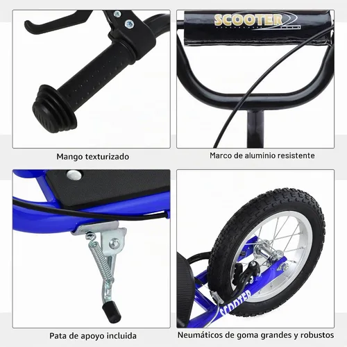 Vista 6 de Aosom Youth Scooter Kids 5+ Adjustable Handlebar 16" Front 12" Rear Kick Scooter, Dual Brakes, Inflatable Wheels