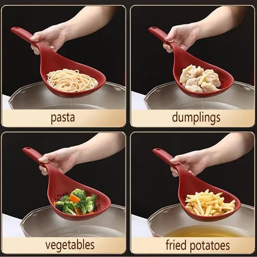 Vista 7 de Utensilios de cocina, colador de alimentos de silicona con asa, cuchara coladora grande, cuchara ranurada, resistente al calor para alimentos