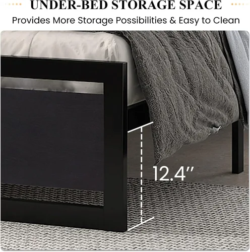 Vista 4 de SHA CERLIN Marco de cama tamaño completo con cabecera moderna, base de plataforma de metal resistente con pie de cama cuadrado y soporte de 13 Negro