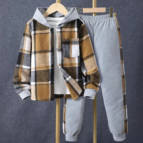 Vista 2 de Conjunto de 2 piezas para niños pequeños, sudadera con capucha y pantalones deportivos con botones en la parte delantera