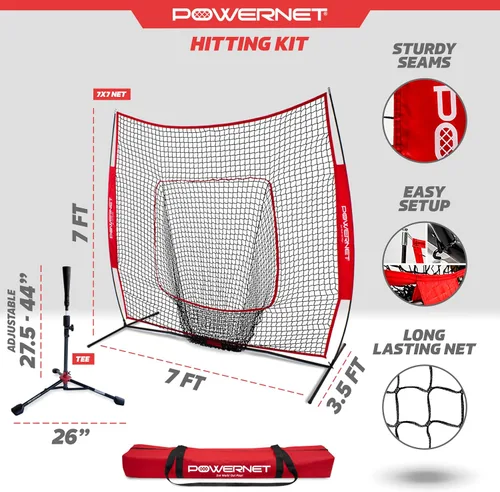 Vista 3 de PowerNet Baseball Softball Practice Net 7x7 with Baseball Accessories for Practice Pitching, Batting & Fielding, Ball Caddy, Weighted Baseballs, Tee
