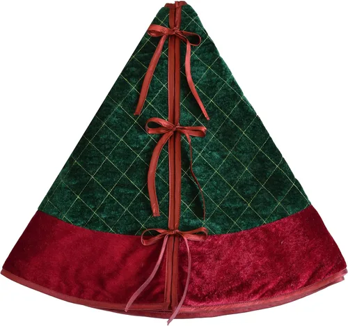 Vista 2 de Falda de árbol de Navidad acolchada de terciopelo verde, borde de terciopelo rojo, 48 pulgadas
