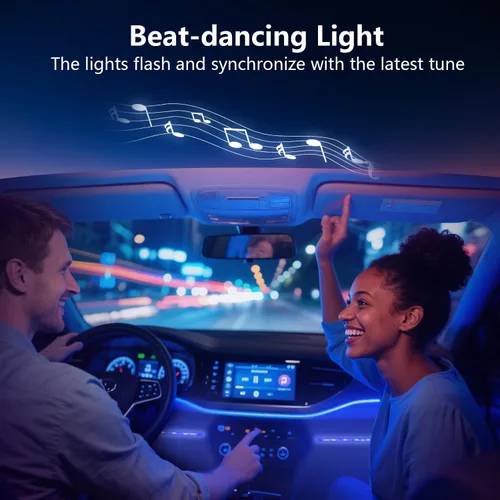 Vista 3 de Luces LED interiores para automóvil con control inteligente de aplicación, sincronización de música, modo DIY, kits de luces LED interiores