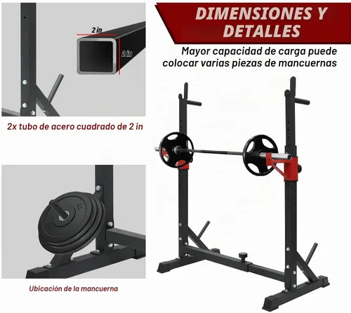 Vista 5 de BESTHLS Adjustable Squat Rack Stand with Barbell Rack, Weight Plate Holder, J Hooks,Dip Bar Station for Bench Press Strength Training Max Load