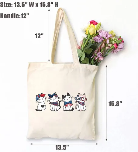 Vista 2 de TSIIUO Bolsa de lona patriótica para mujer, 4 de julio, diseño de gatito, lindo amante de los gatos, diseño de la bandera de Estados Unidos