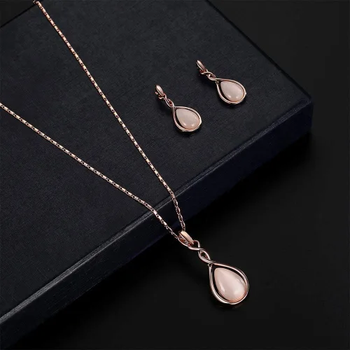 Vista 2 de Rose Gold Jewelry Sets for Women Pink Teardrop Pendant Necklace and Earring Set Embellished with Opal Fashion Wedding Jewelry Gift for Brides and