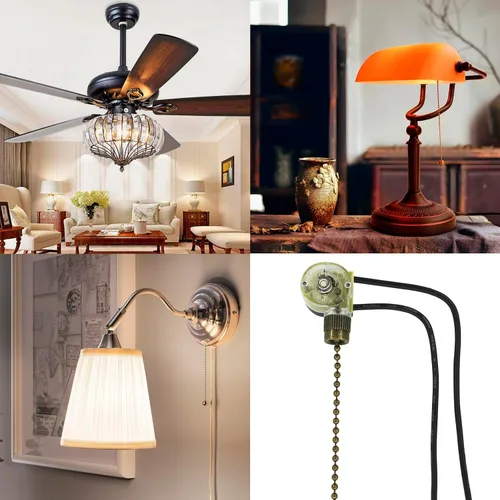 Vista 2 de Zing Ear ZE-109 - Juego de 2 interruptores de cadena para ventilador de techo, lámparas de pared, luz de gabinete (bronce)