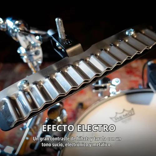 Vista 2 de Crasher Kit de batería de efecto metálico complementario con sonido Guiro electrónico, acero - NO HECHO EN CHINA