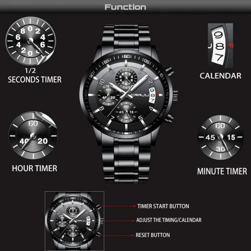 Vista 7 de CRRJU - Relojes de moda para hombre de acero inoxidable, cronógrafo, impermeables con fecha, de pulsera, correa de acero inoxidable, resistente al